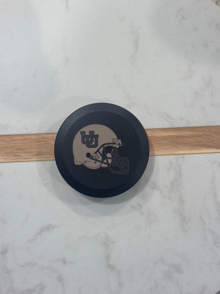 University logo laser engraved coaster - Logan Utah custom engraving